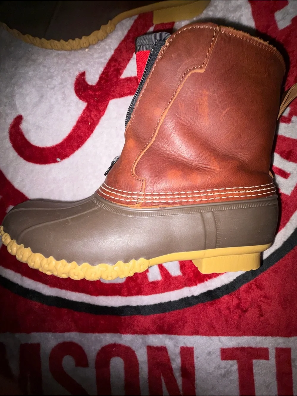 L.L. Bean Brown Leather Duck Boots with Yellow Soles